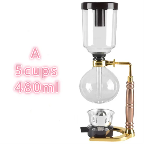 A 5cups 480ml Сифон кофейник набор Hario фильтр бытовой сифон горшок термостойкий стеклянный горшок Ручная кофемашина 3 чашки 5 чашек YHJ101107 - Color: A 5cups 480ml