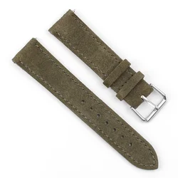 Elegant Soft Suede Leather Watch Band with Stainless Steel Buckle - Blue & Brown Watch Strap - 22mm (Green)