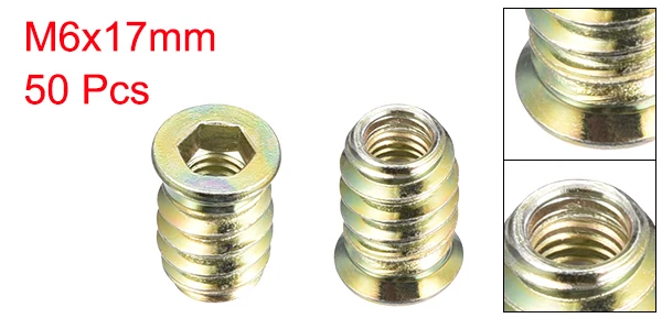 uxcell 20/30/50/100pcs Threaded Insert Nuts M6 Thread Size 17/20/25mm Height Interface Hex Socket Drive for Wood Furniture
