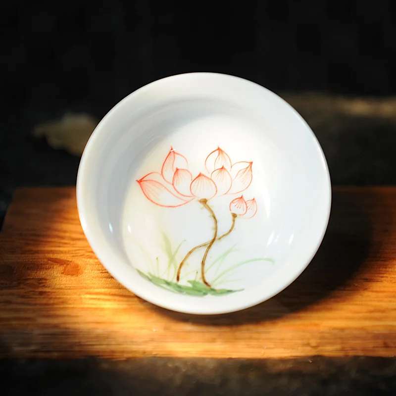 Qinghua фарфоровая чашка, керамическая чайная чашка, 1 шт., цена лотоса, маленькая чайная чаша, чашка дзен, аксессуары для чая, посуда для напитков