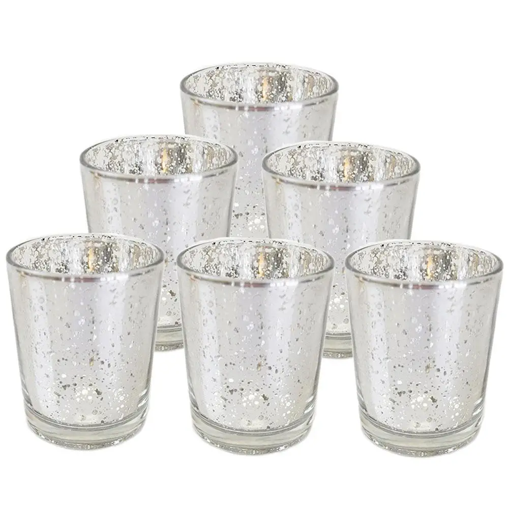 Silver 6pcs Горячая стеклянная Хрустальная стеклянная подсвечник романтическая подсвечник чашка для короткой свечи украшение для домашней свадебной вечеринки - Цвет: Silver 6pcs