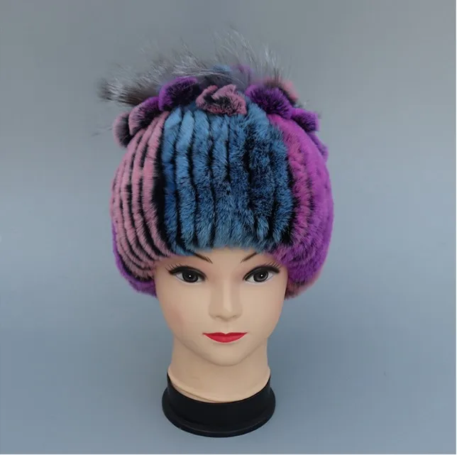 Новая модная женская меховая шапка для зимы из натурального меха кролика Рекс, шапка из лисьего меха, Русская женская меховая заколка, брендовая Теплая Шапка-бини