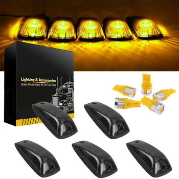 

5pcs Cab Marker Roof Running Lights Smoke Cover + Amber T10 LED Bulbs For GMC Chevy C/K 1500-3500 1set Kit Accessories Bright