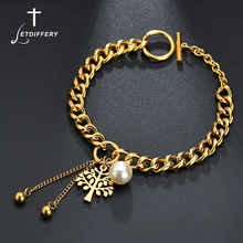 Letdiffery нержавеющая сталь золотое дерево кулон браслет имитация жемчуга бусины кисточкой цепи браслеты бижутерия в подарок на Рождество