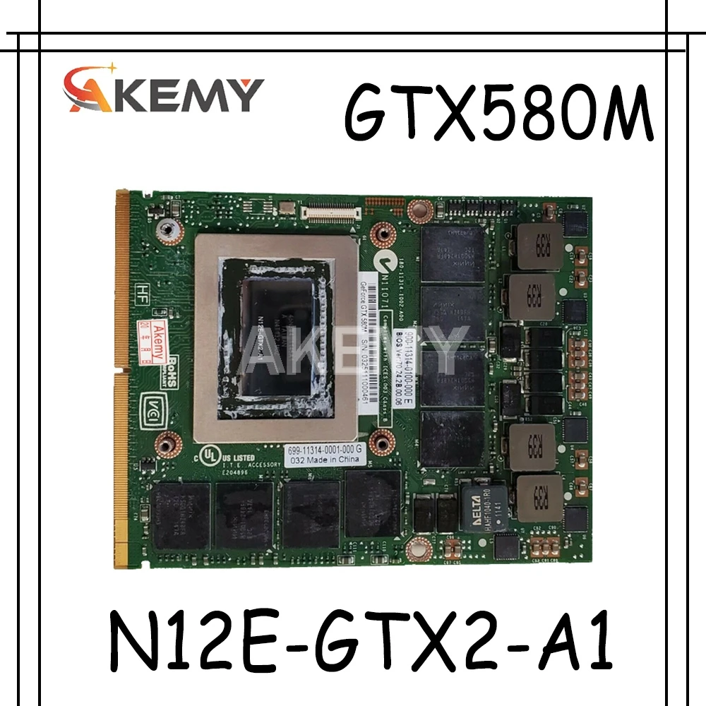 Akemy Оригинал GTX580M GDDR5 2 Гб N12E-GTX2-A1 видеокарта для Dell Alienware M17X R2 R3 R4 M18X 100% тест |
