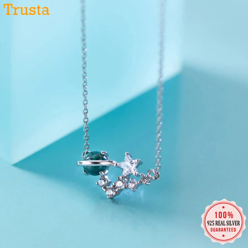 

Trusta 100% 925 Sterling Silver Jewelry Universe Planet Stars Stone Pendant Choker Necklace Girl Gift Jewelry DS1347
