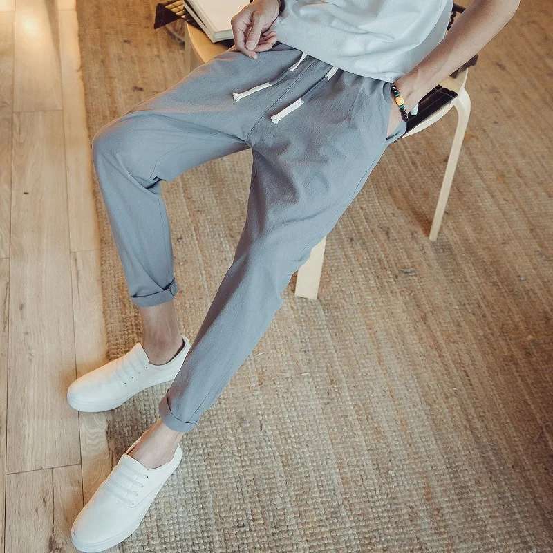 

Special Offer Amount of Running 2018 Summer New Style Cotton Linen Casual Pants Men Capri Pants Japanese-style Loose-Fit Solid C
