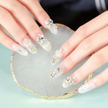 

24Pcs Fake Nails Diamond Glitter Nail Hand False Nails Press on Nails For Nail DecoractionsNail Art Nail Tips