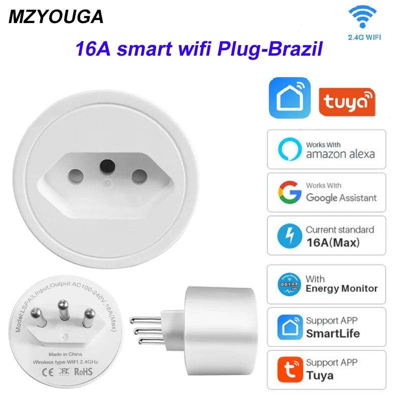 Бразилия 16A Tuya Wi-Fi умная розетка Smart мини-разъем пульт дистанционного управления с