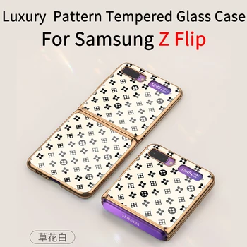 

Luxury Pattern Tempered Glass Fold Case For Samsung Galaxy Z Flip Case 9D Hard Protective Cover For Samsung Z flip F7000 Case