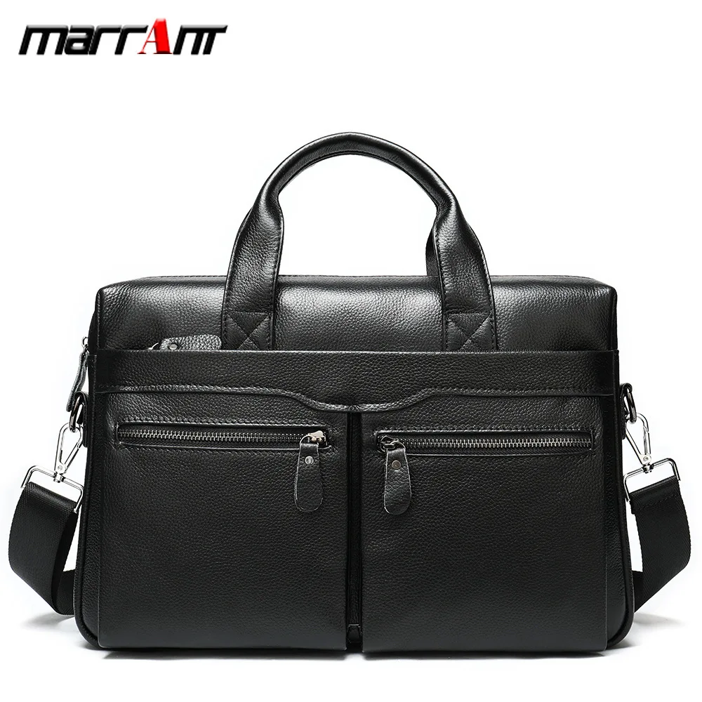 

Business Head Layer Cowhide 14 Inch Computer Briefcase Litchi Grain Men Big Capacity Single Shoulder Hand Bag 9006