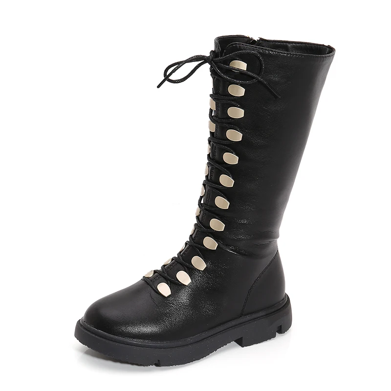 SGL010Black Ботинки для девочек в западном стиле; Детские модные ботинки; Цвет черный, белый; детская обувь принцессы для девочек; обувь из искусственной кожи на шнуровке; SGL010 - Цвет: SGL010Black