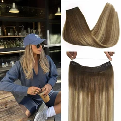 POPUKAR Balayage Wire Extensions Human Hair Bleach Blonde Fish Line Hair Extensions No Glue No Tape Layered Hair Extensions