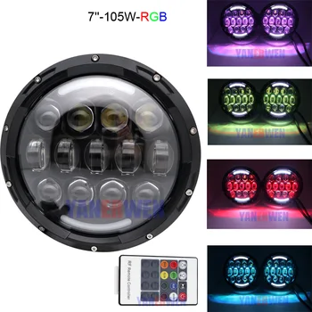 

7 inch LED Headlight DRL Halo Angle Eyes RGB with Remote Control for Jeep Wrangler JK LJ CJ Hummer H1 H2 Headlamp.