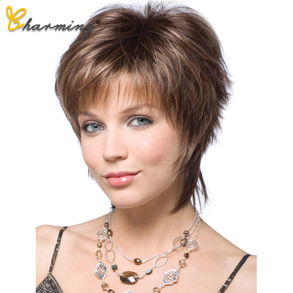 Coupe Cheveux Courts Avec Frange Charmant Cheveux Courts Perruque Avec Frange Naturelle Coupe De Lutin Avec  Faits Saillants Synthétique Courte Droite Coupe De Cheveux Pour Les Femmes  Blanches - Synthétique Perruques (pour Le Blanc) - AliExpress