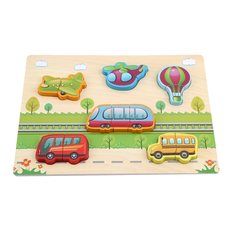 Baby Newbron Montessori Wooden Puzzle Toys Hand Grab Board Early Educational Toy Cartoon Animal Puzzle Kids