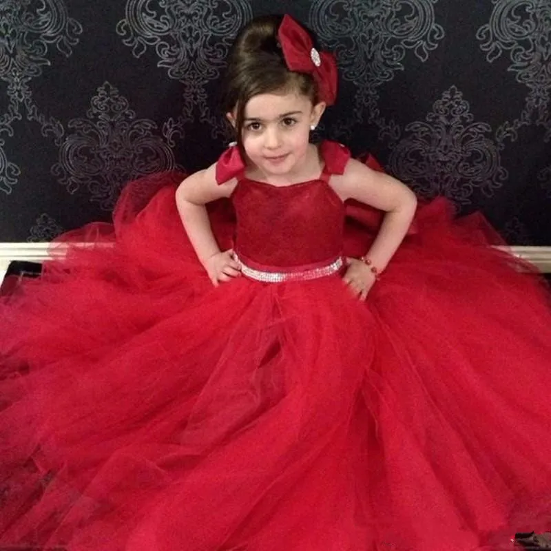 

Lovely Baby Birthday Party Gowns With Big Bow Tulle Flower Girl Dress For Wedding Custom Made Kids Pageant Gown
