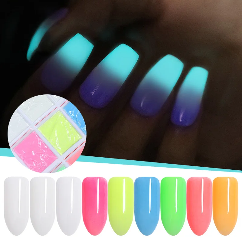 

10g/Bag Luminous Nail Art Powder Glow in the Dark Ultrafine Pigment Dust Glitter Nails Decorations 9 Colors