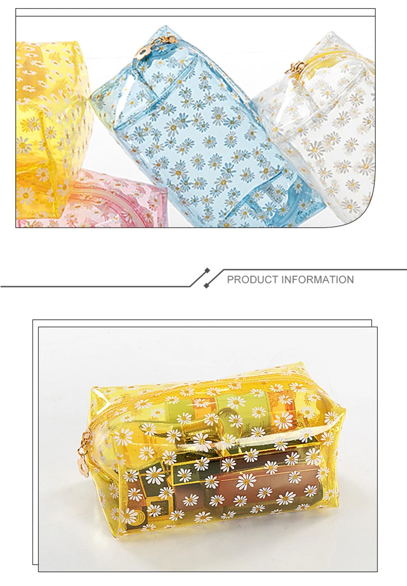 Daisy Cosmetic Bag Waterproof Pvc Cosmetic Bag Small Daisy Transparent Cosmetic Bag