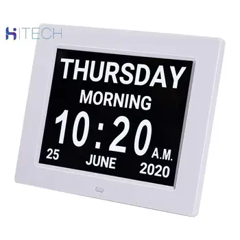 

Digital Calendar Alarm Day Clock - with 8" Large Screen Display, am pm, 5 Alarm, for Extra Large Impaired Vision People