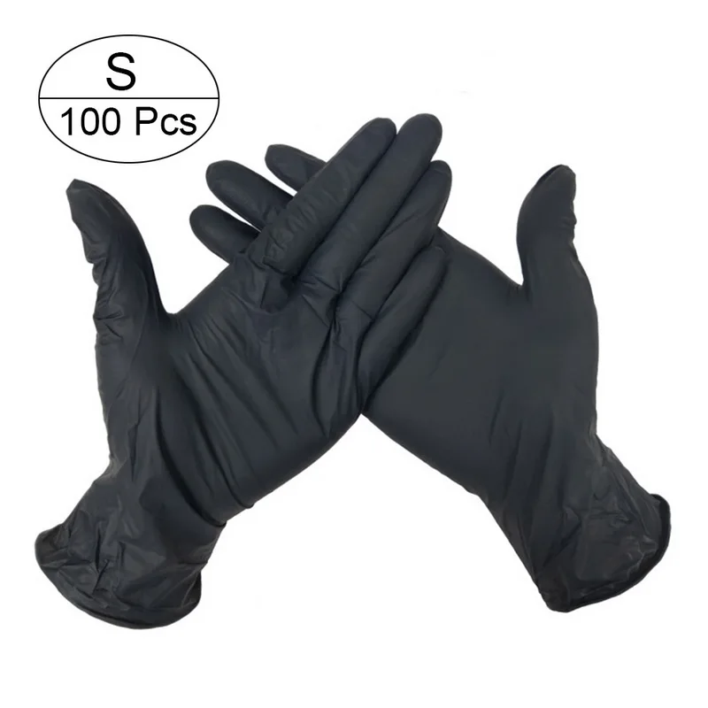 100 шт 3 цвета одноразовые латексные перчатки для мытья посуды/кухни/медицинских/рабочих/резиновых/садовых перчаток универсальные для левой и правой руки - Цвет: black S