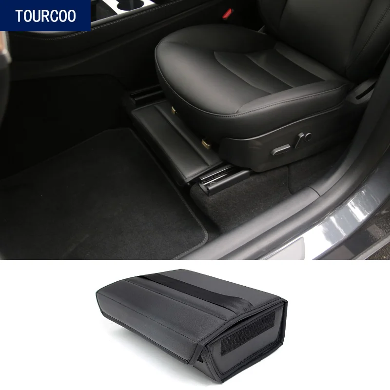 For Tesla Model Y Under Seat Storage Box Folding Leather Organizer Box Car Modification Interior Accessories