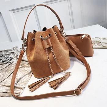 

Fashion Vintage Frosted Women Handbag 2020 Spring New Mini Shoulder Bag Ladies Tassel Bucket Messenger Bag