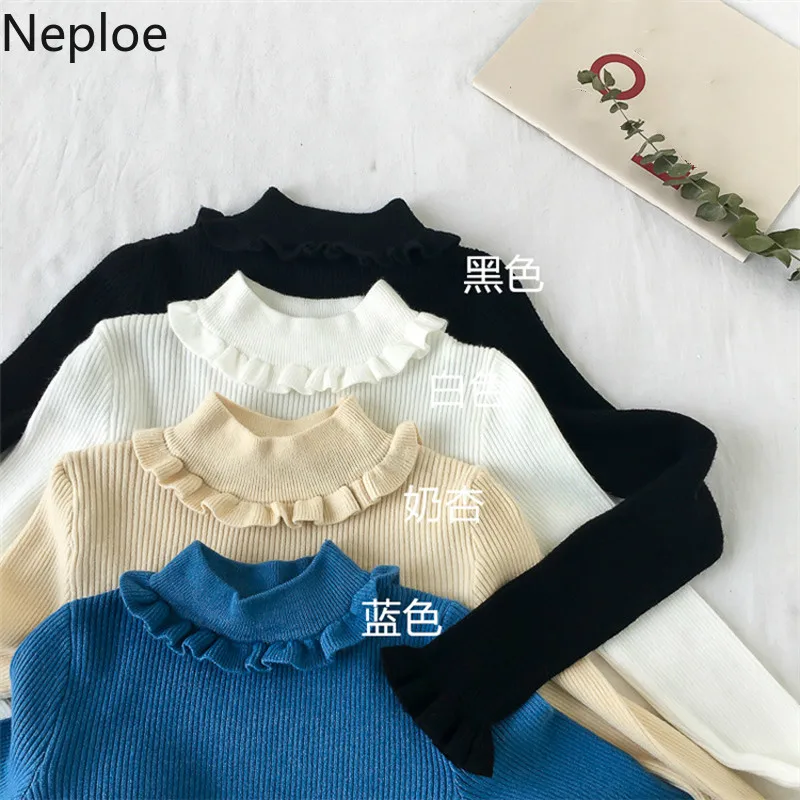 Neploe Pull Femme осень-зима Нижняя трикотажная одежда с длинным рукавом, круглый вырез, ВЯЗАННЫЙ ПУЛОВЕР с оборками Сладкий Для женщин свитера 54174