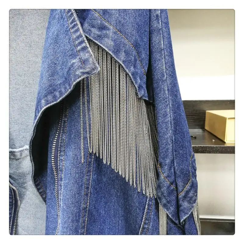 Women Long Sleeve Tassel Loose Denim Jacket Female Fashion Boyfrieds Outwear Solid Autumn Streetwear Jean Coat