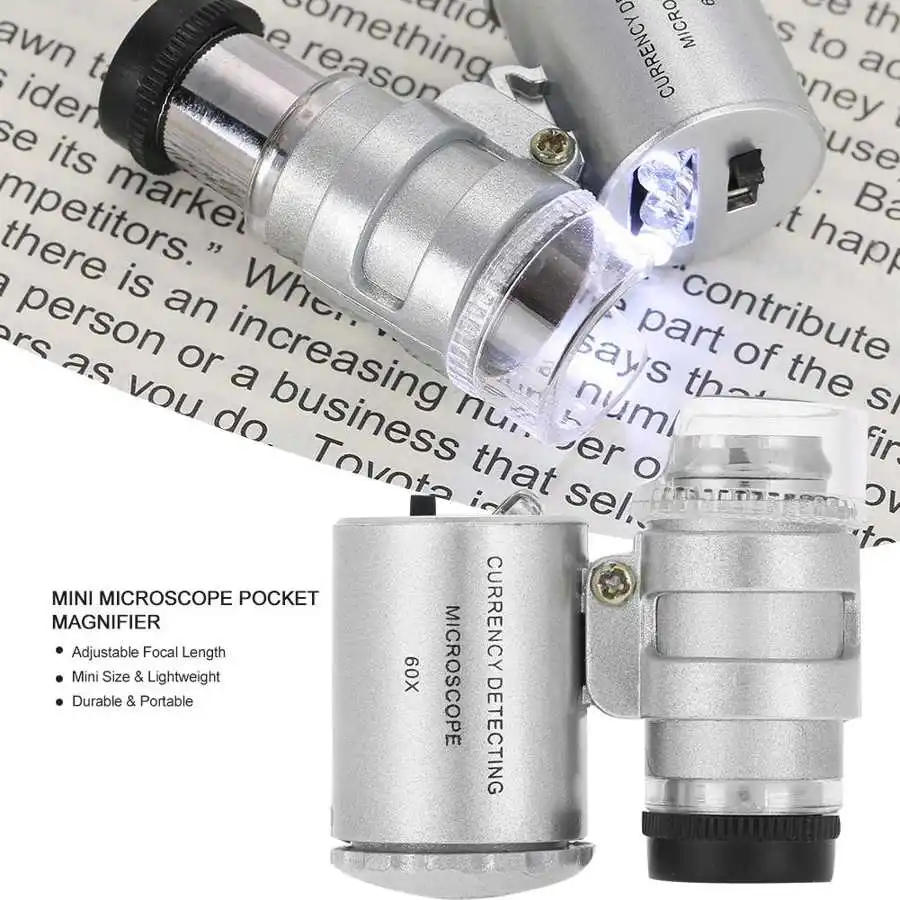 60x Handheld Mini Taschenmikroskop Schmuck Lupe LED-Licht 