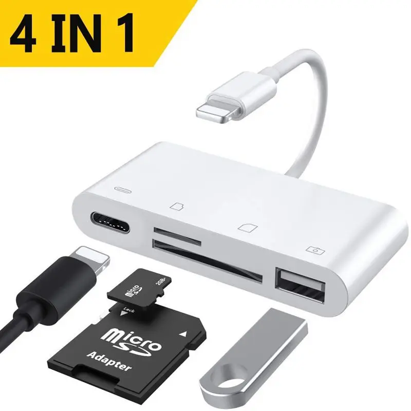 4 in 1 Camera Connection Kit SD TF Card Reader for iPhone USB OTG Adapter with Power Port Hubs Keyboards MIDI | Мобильные телефоны