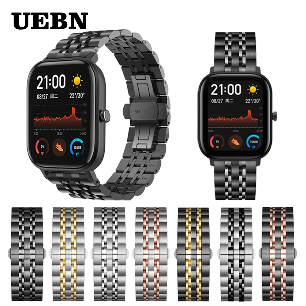 

UEBN 20mm 22mm Butterfly buckle Strap for Huami Amazfit GTS/GTR 42mm 47mm Stainless Steel Bracelet for Amazfit Bip watchBand