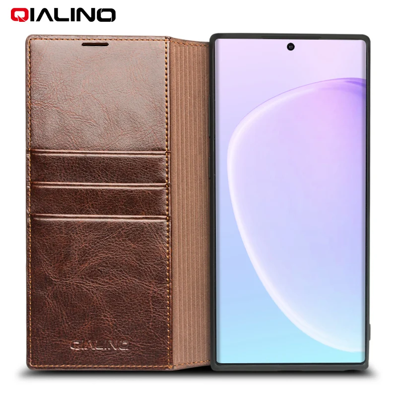 Чехол QIALINO из натуральной кожи для Samsung Note 10 Ультратонкий флип-чехол с отделением