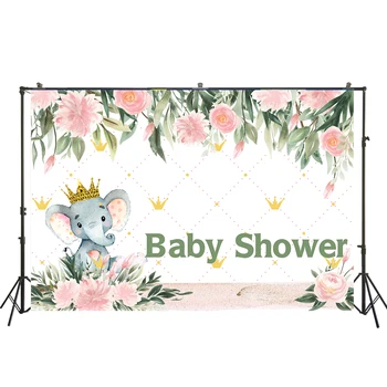 

HUAYI Floral Elephant Theme Photography Backgrounds girl Baby Shower Newborn Cake Table Banner Decor Photo Backdrop US-137