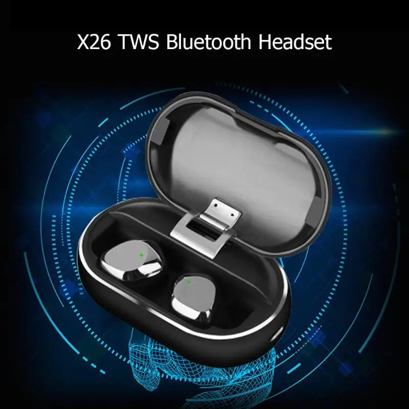 X26 TWS Waterproof Headset Stereo Hifi Bluetooth 5.0 Smart Earphones with Charging Case for Outdoor Bike Hiking