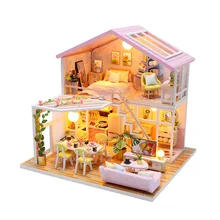 DIY Villa Doll House Model Building Kits Wooden Miniature Furniture For Children Gifts 3D Wooden Craft Dollhouse Girls Toys