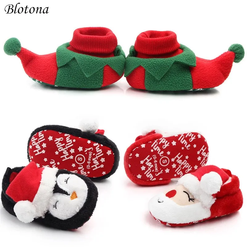 Рождественская теплая обувь для детской кроватки Blotona начинающих ходить зимняя
