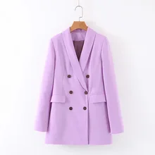 

High Street Blazer Women Purple 2022 New Chic Double Breasted Suit Long Sleeve Elegant Casual Coats Ladies Fashion Outfits Solid