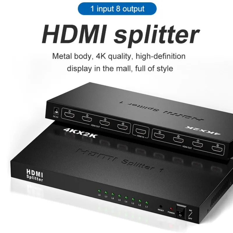  8 way HDMI Splitter Audio Video Distributore Amplificatore Con Il Caricatore supporto Full HD 3D & 