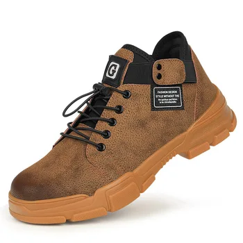 

Men's Fall/winter large Steel Toe Safety Shoes Ankle Boots Waterproof Wooden Ground Shoes Punk Desert Style Retro Work Boots
