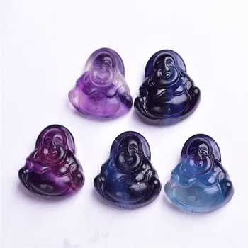 

Natural Fluorite Crystal Colorful Buddha head quartz pendant hand carved gemstones for gift