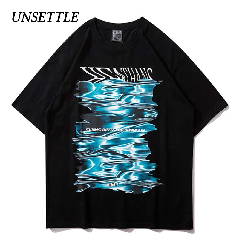 UNSETTLE/летняя Мужская/Женская Футболка Harajuku футболка в стиле хип-хоп с размытым