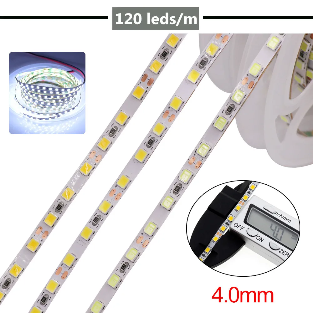 12V 24V Led 스트립 조명 SMD 2835 5M 600/1200/2400 Led 높은 밝은 유연한 LED 로프 리본 테이프 화이트/따뜻한 화이트/자연 화이트