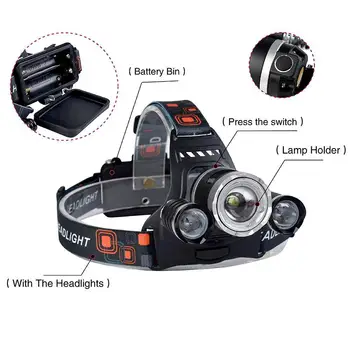 

3000 LM T6+XPE 3 LED Zoom Headlamp Waterproof 18650 Battery Camping Light 3 Led Headlamp Cycling Headlamp Hiking Headlamp