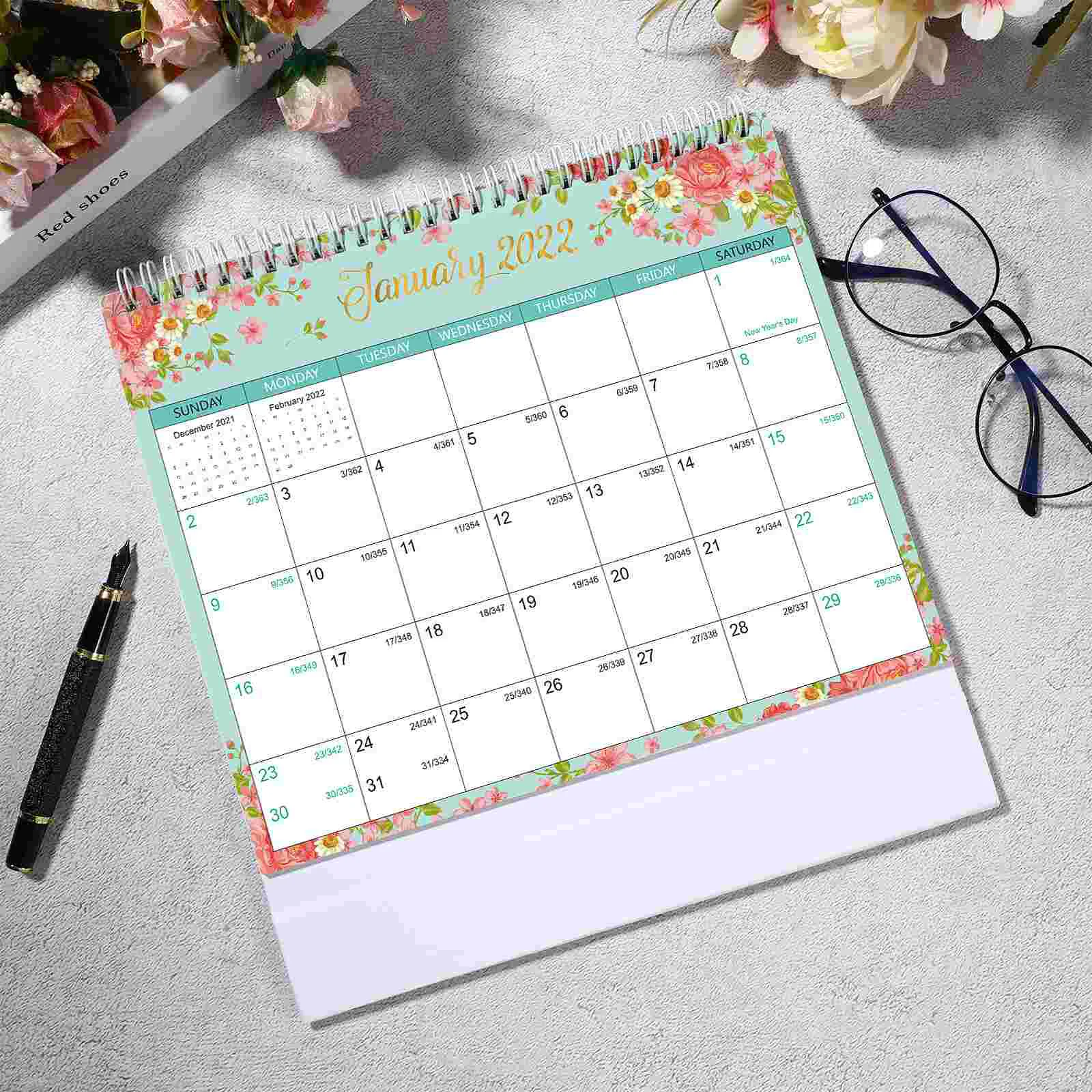Calendario Planificador de Pie Calendario de Escritorio para La Dec STOBOK Calendario de Escritorio 2022 Calendario de Escritorio Floral 2022 Calendario de Escritorio Mensual Enero 