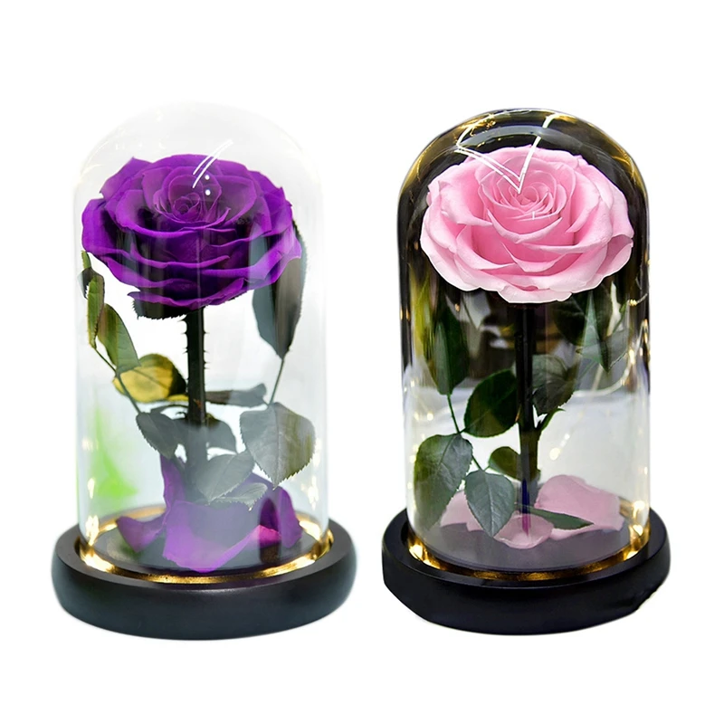 Купить 2 Pcs Rose That Eternal Forever Preserved Flowerin Glass Dome LED Light For Valentine's Mother's Day Purple & Pink  Дом и сад | Статуэтки и миниатюры (1005003459932546)