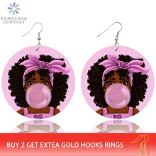 SOMESOOR прекрасный розовый афро девушка жевательная резинка деревянные висячие серьги Африканский черный натуральный волос хип-хоп свисающие ювелирные изделия для женщин Подарки