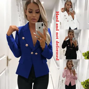 

Fashion Blazer Feminino Long Sleeve Solid Black Blazers Women blazers and jackets Button Pockets Slim Lady Top Outwear Jacket