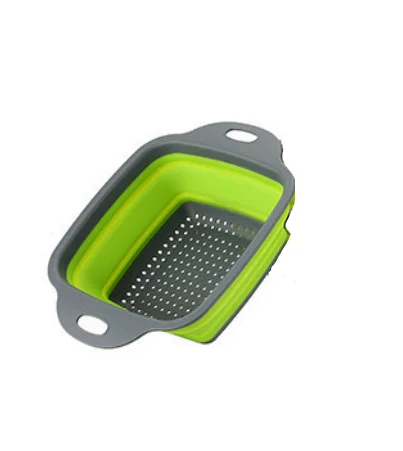 Green Квадратный дуршлаг складной дуршлаг силиконовый кухонный мешок для хранения фруктов и овощная корзина складной фильтр WF6151432 - Color: Green