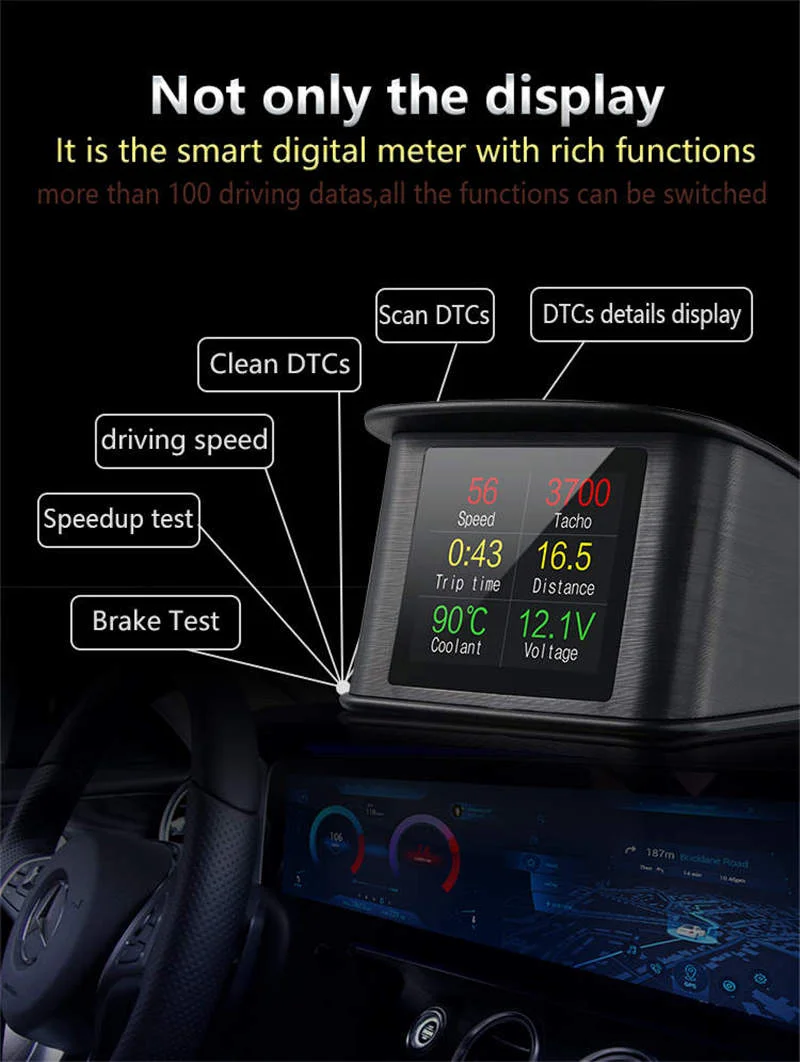 Цифровой OBD манометр Head Up Hud Дисплей бортовой компьютер автомобиль скорость автомобиля температура скорость метр расход топлива Датчик диагностики